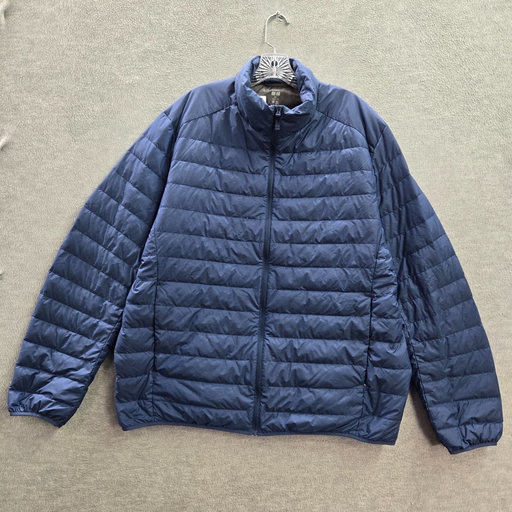 Uniqlo Men Jacket 2XL Blue Puffer Ultra Light Down Pockets Full Zip Mock READ